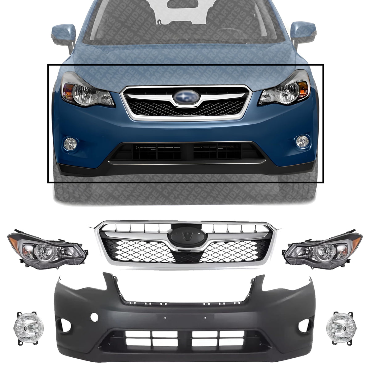 Front Bumper Cover + Grille + Fog Lamps + Head Lights for 2013-2015 Subaru XV Crosstrek