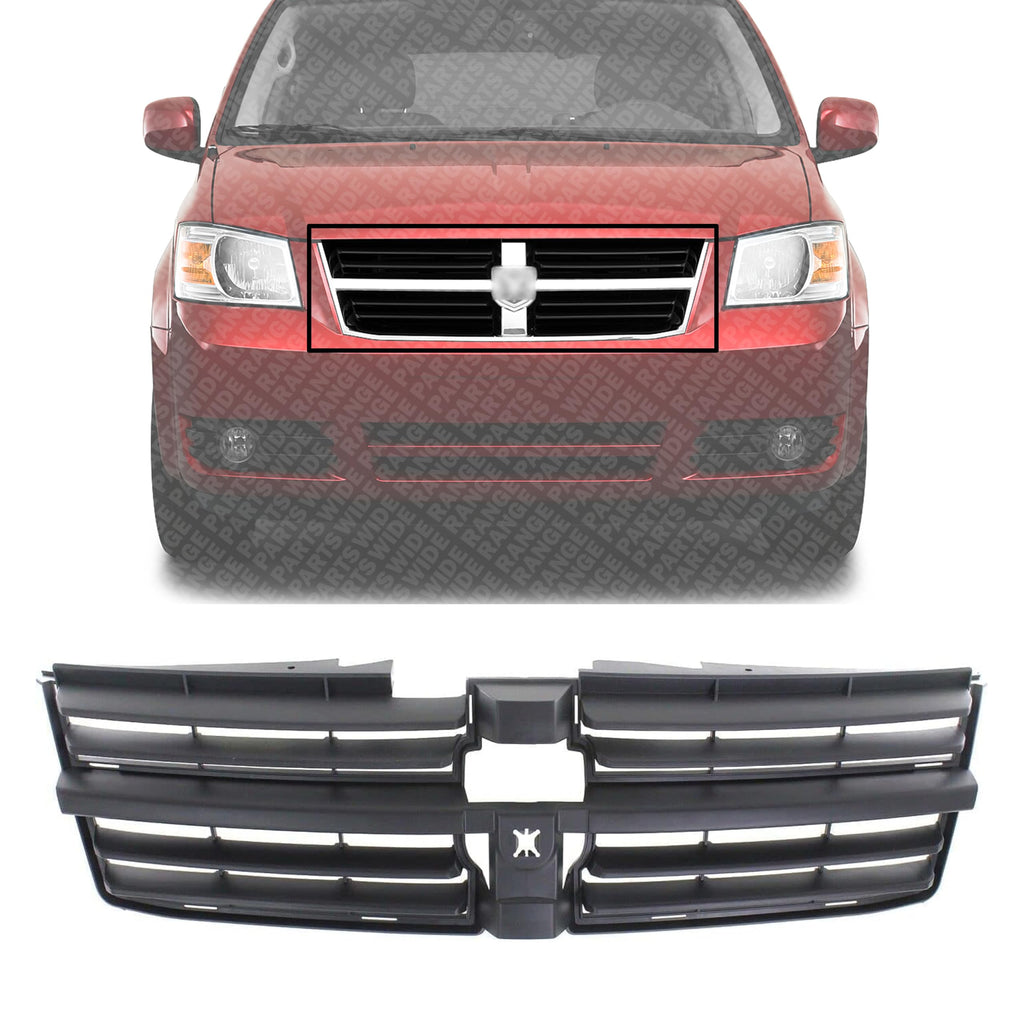 Front Grille Textured Dark Gray Shell and Insert Plastic for 2008-2010 Dodge Grand Caravan