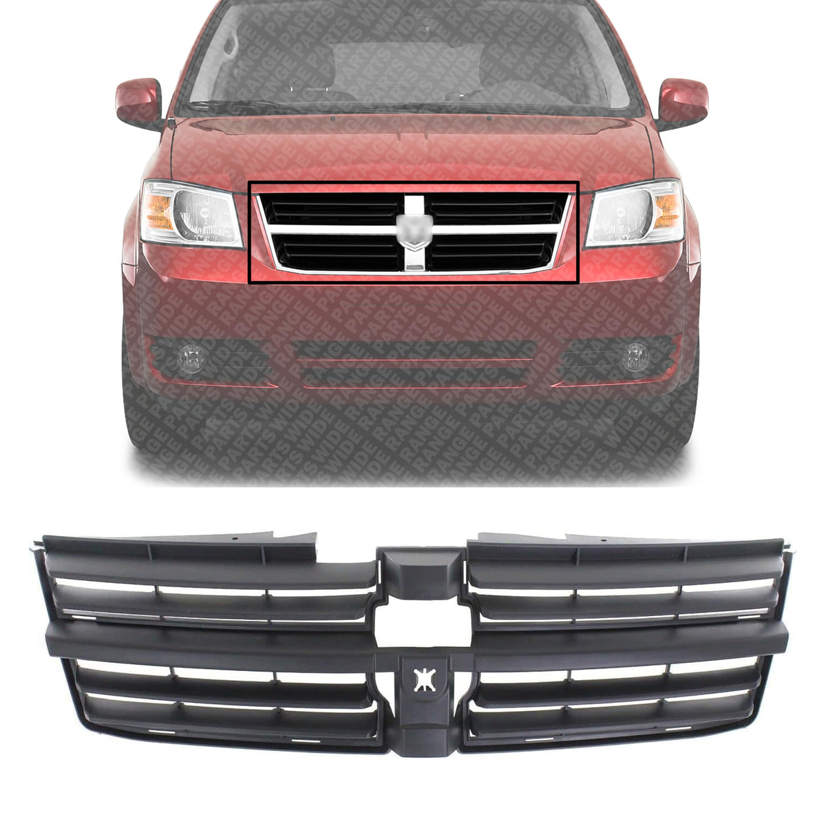 Front Grille Textured Dark Gray Shell and Insert Plastic for 2008-2010 Dodge Grand Caravan