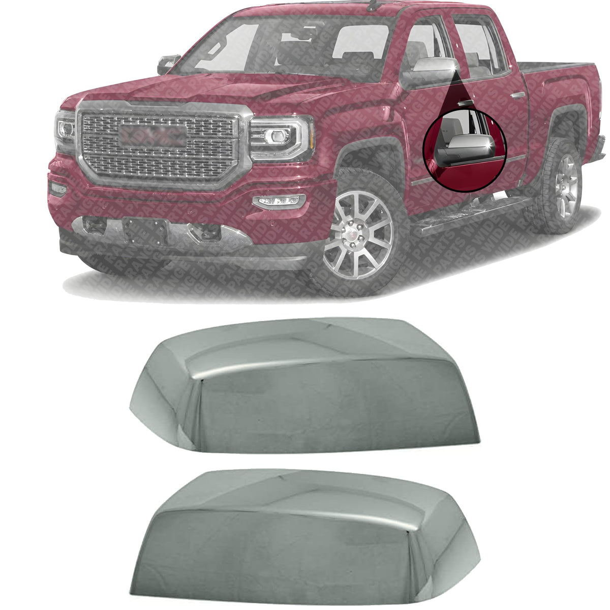 Set of 2 Front Mirror Cover Chrome Right & Left Side for 2014-2019 Chevrolet Silverado 1500, 2014-2019 GMC Sierra 1500 & More