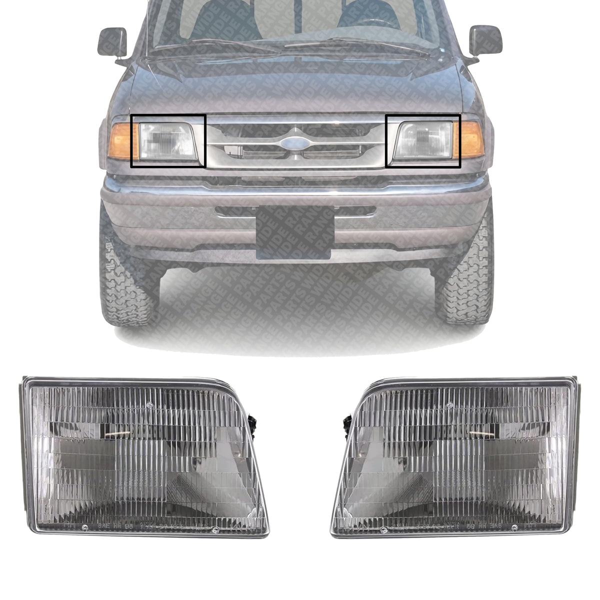 Set of 2 Front Head Light Assembly Left Driver & Right Passenger Side for 1993-1997 Ford Ranger
