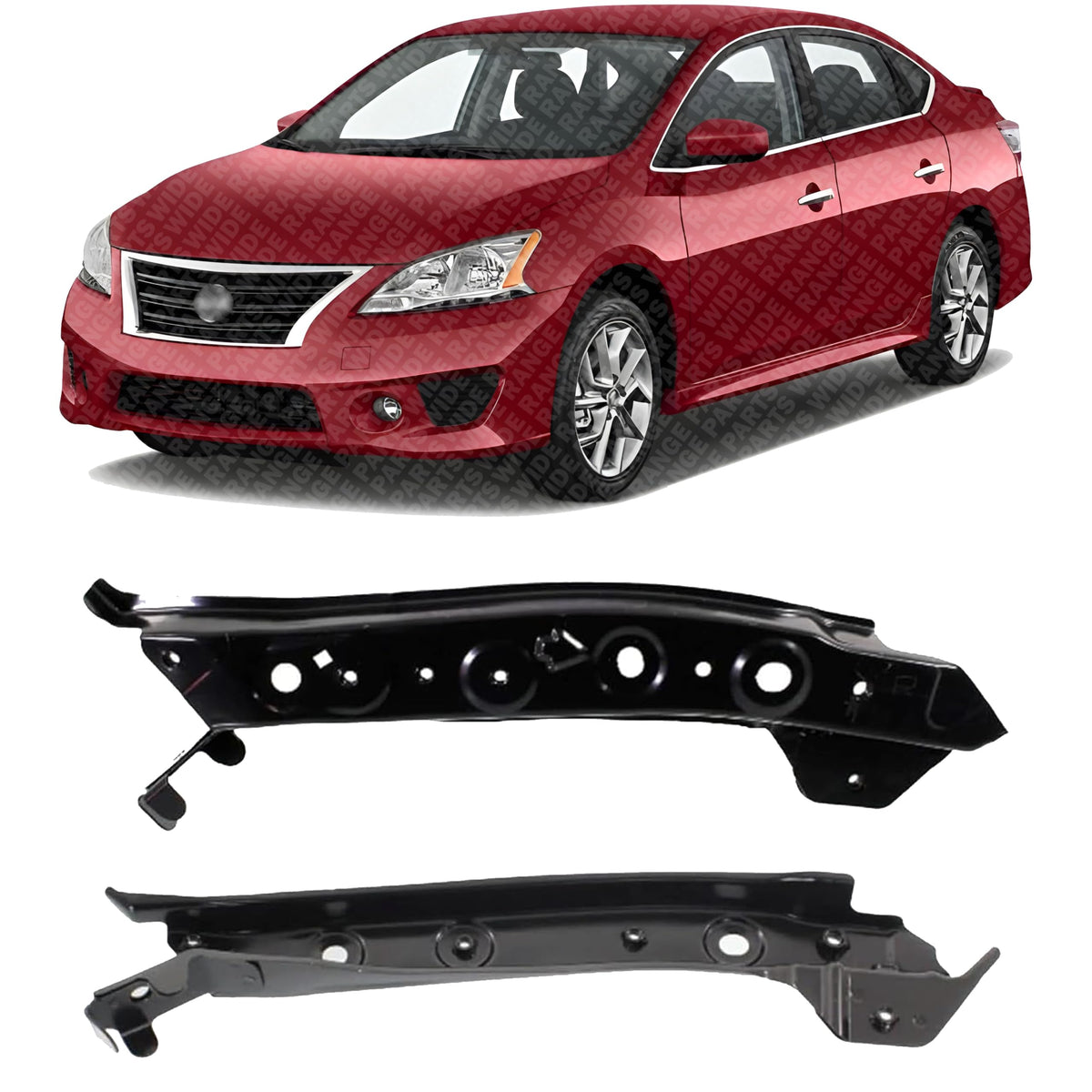 Set of 2 Front Radiator Support Upper Tie Bar Steel Right Passenger & Left Driver Side for 2013-2017 Nissan Sentra