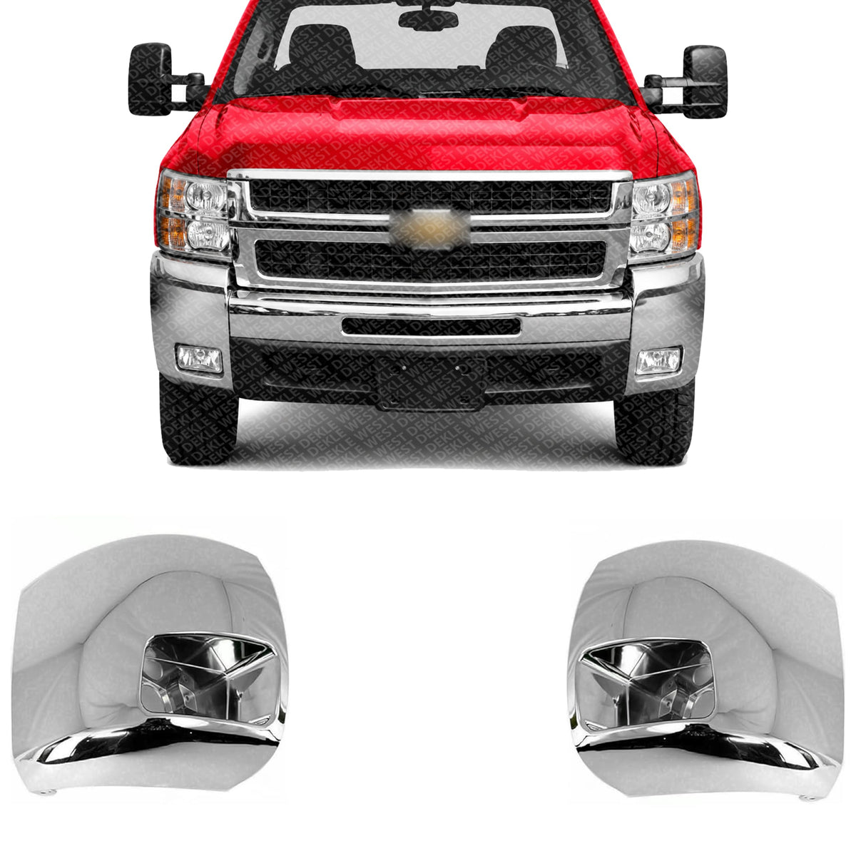 Front Bumper End Caps Chrome Left Driver & Right Passenger Side for 2007-2012 Chevrolet Silverado 2500 HD & 2007-2012 Silverado 3500 HD