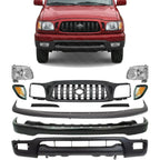 Front Bumper + Grille + Upper Cover + Lower Valance + Headlights + Fillers + Park Lamp & Signal Lights Left & Right Side for 2001-2004 Toyota Tacoma