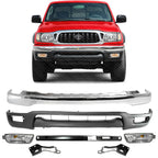 Front Bumper Chrome Steel + Lower Valance Panel Primed + Reinforcement + Signal Lights + Brackets Left & Right Side for 2001-2004 Toyota Tacoma