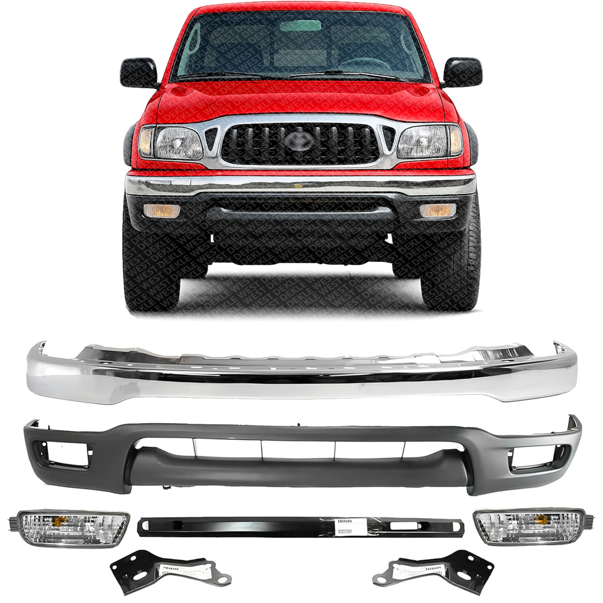 Front Bumper Chrome Steel + Lower Valance Panel Primed + Reinforcement + Signal Lights + Brackets Left & Right Side for 2001-2004 Toyota Tacoma