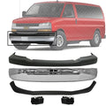 Front Bumper Chrome Steel + Upper Cover + Lower Valance Textured + Bracket Left & Right Side for 2003-2014 GMC Savana 1500, 2003-2017 Savana 2500 & More