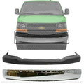 Front Bumper Face Bar Chrome Steel + Upper Cover Textured for 2003-2014 GMC Savana 1500, 2003-2023 Savana 2500 & More