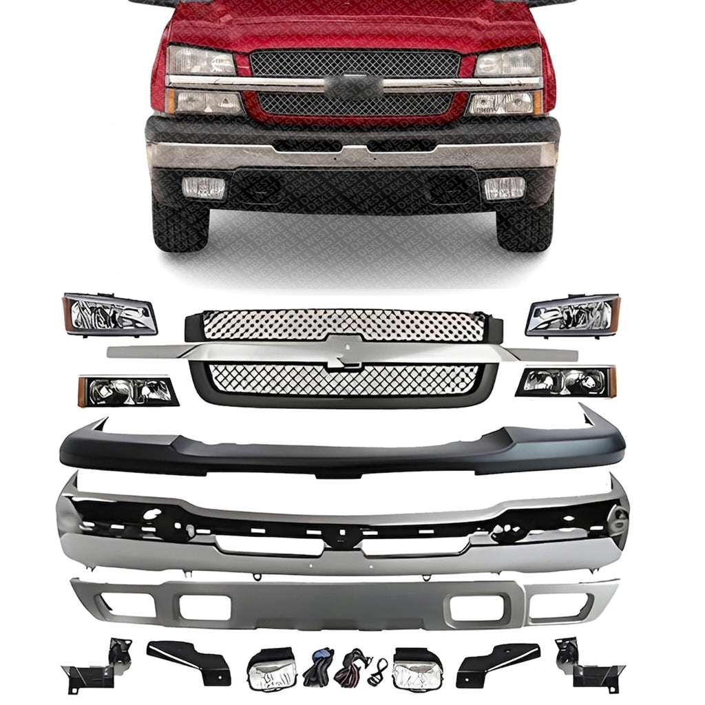 Front Bumper Assembly Kit Chrome for 2003-2007 Chevrolet Silverado 1500, 2002-2006 Avalanche 1500 & More