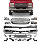 Front Bumper Assembly Kit Chrome for 2003-2007 Chevrolet Silverado 1500, 2002-2006 Avalanche 1500 & More