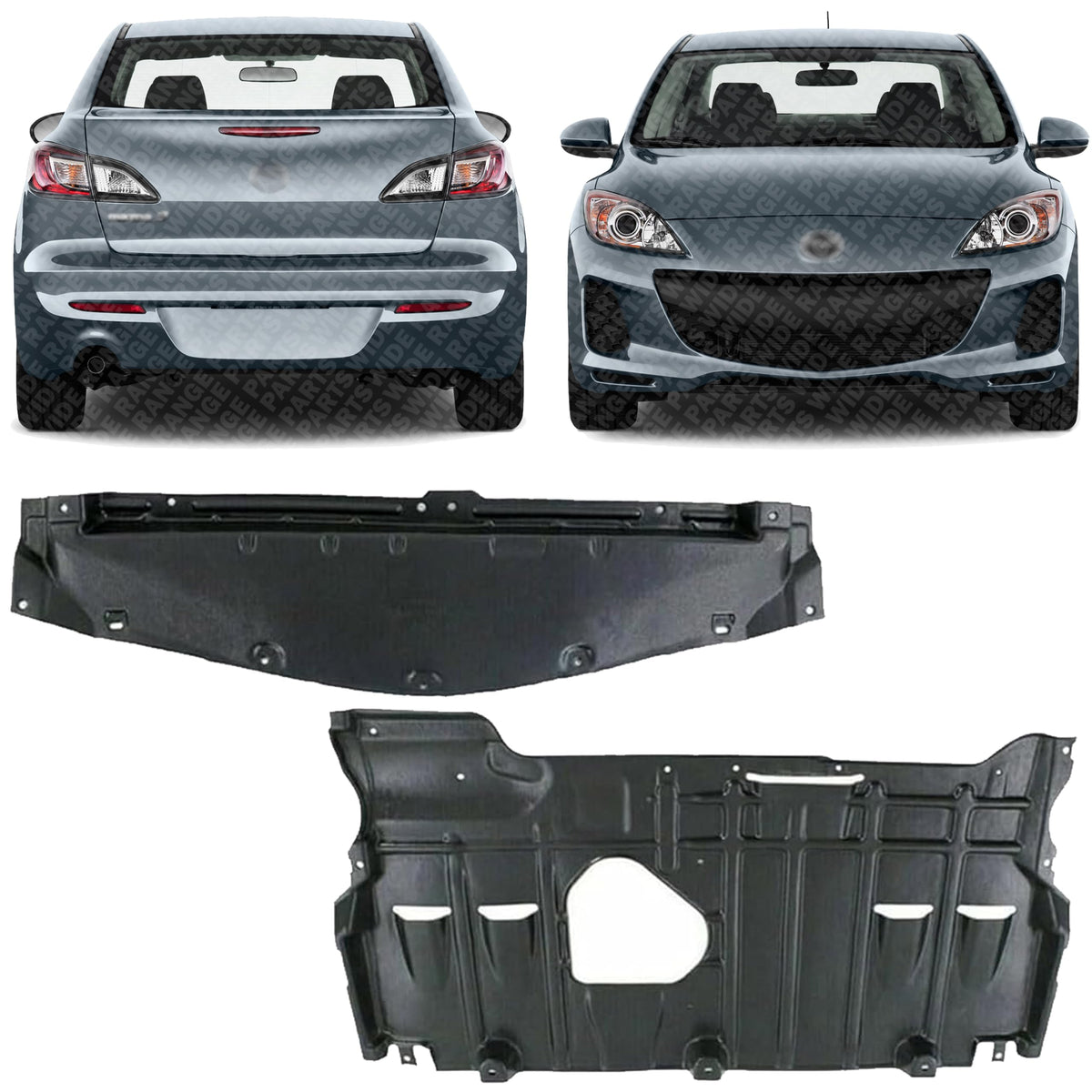 Front & Rear Engine Splash Shield Under Cover for 2010-2013 Mazda 3