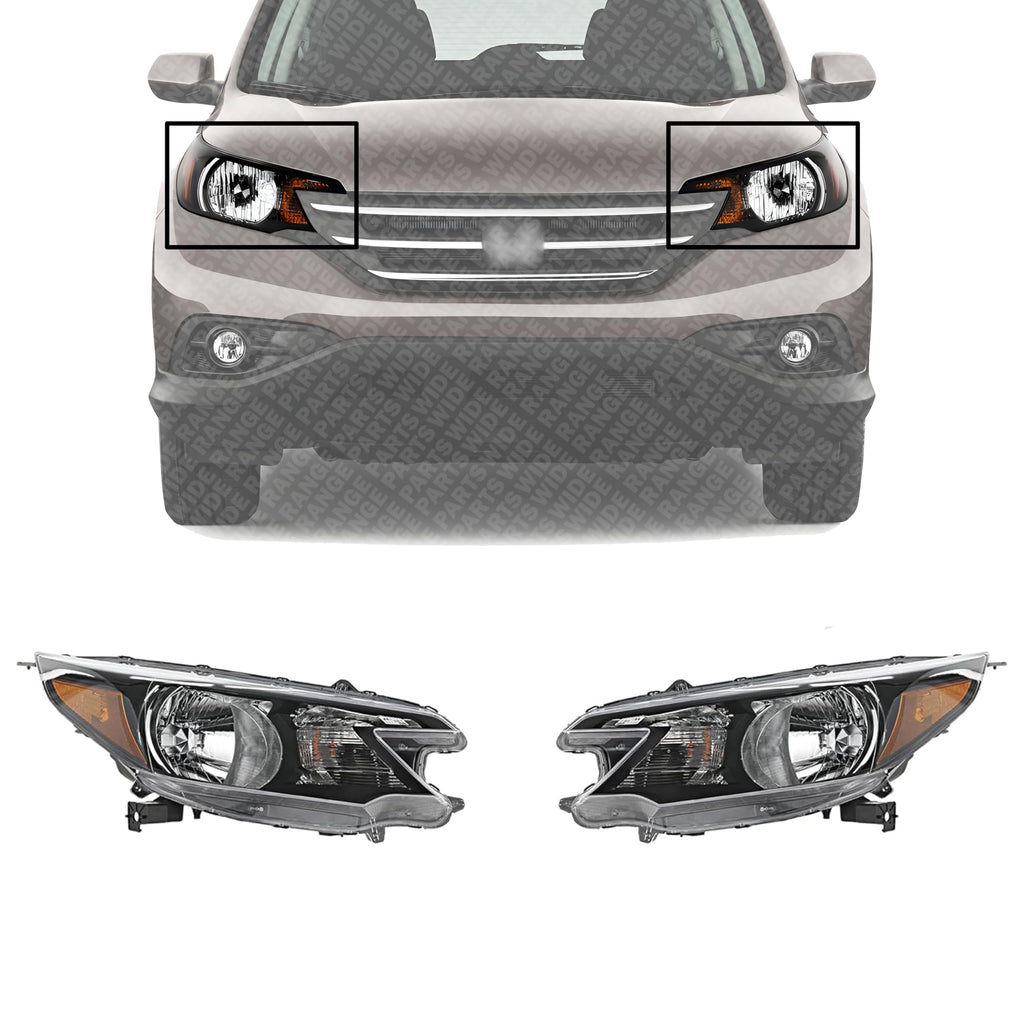 Set of 2 Front Head Light Assembly Halogen Right Passenger & Left Driver Side for 2012-2014 Honda CR-V