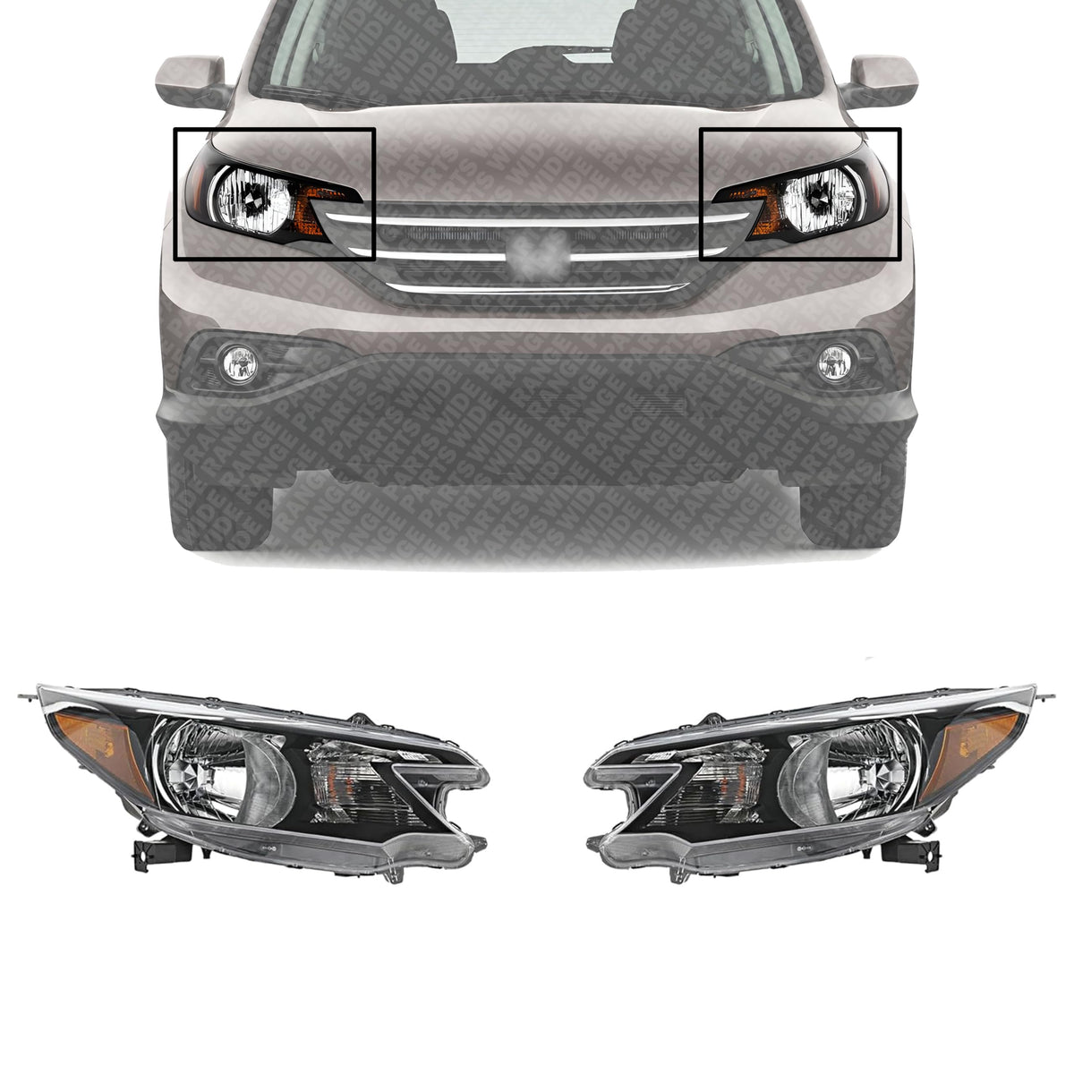 Set of 2 Front Head Light Assembly Halogen Right Passenger & Left Driver Side for 2012-2014 Honda CR-V