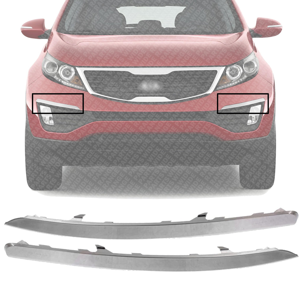 Set of 2 Front Bumper Trim Chrome Plastic Left Driver & Right Passenger Side for 2011-2016 Kia Sportage