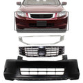 Front Bumper Cover Primed + Grille Primed Shell & Insert with Chrome Molding for 2008-2010 Honda Accord