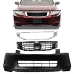Front Bumper Cover Primed + Grille Primed Shell & Insert with Chrome Molding for 2008-2010 Honda Accord
