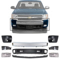 Front Bumper Chrome Steel + Lower Valance + Extension + End Caps + Brackets + Fog Lights Driver & Passenger Side for 2007-2013 Chevrolet Silverado 1500
