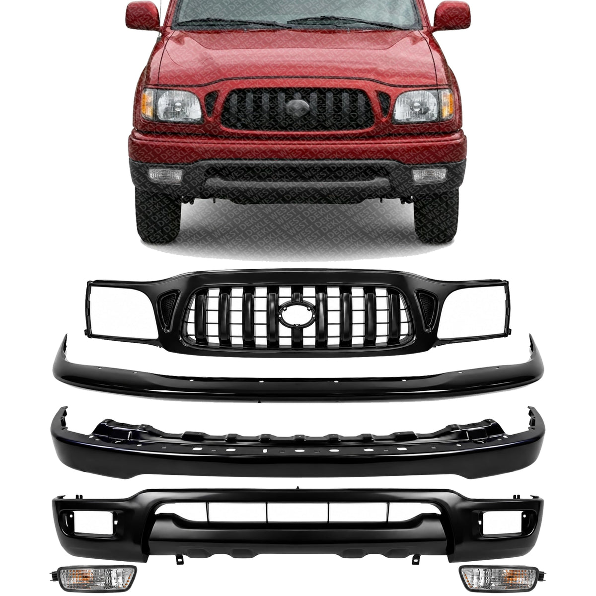 Front Bumper Steel + Grille + Upper Filler + Lower Valance Primed + Signal Lamp Right Passenger & Left Driver Side