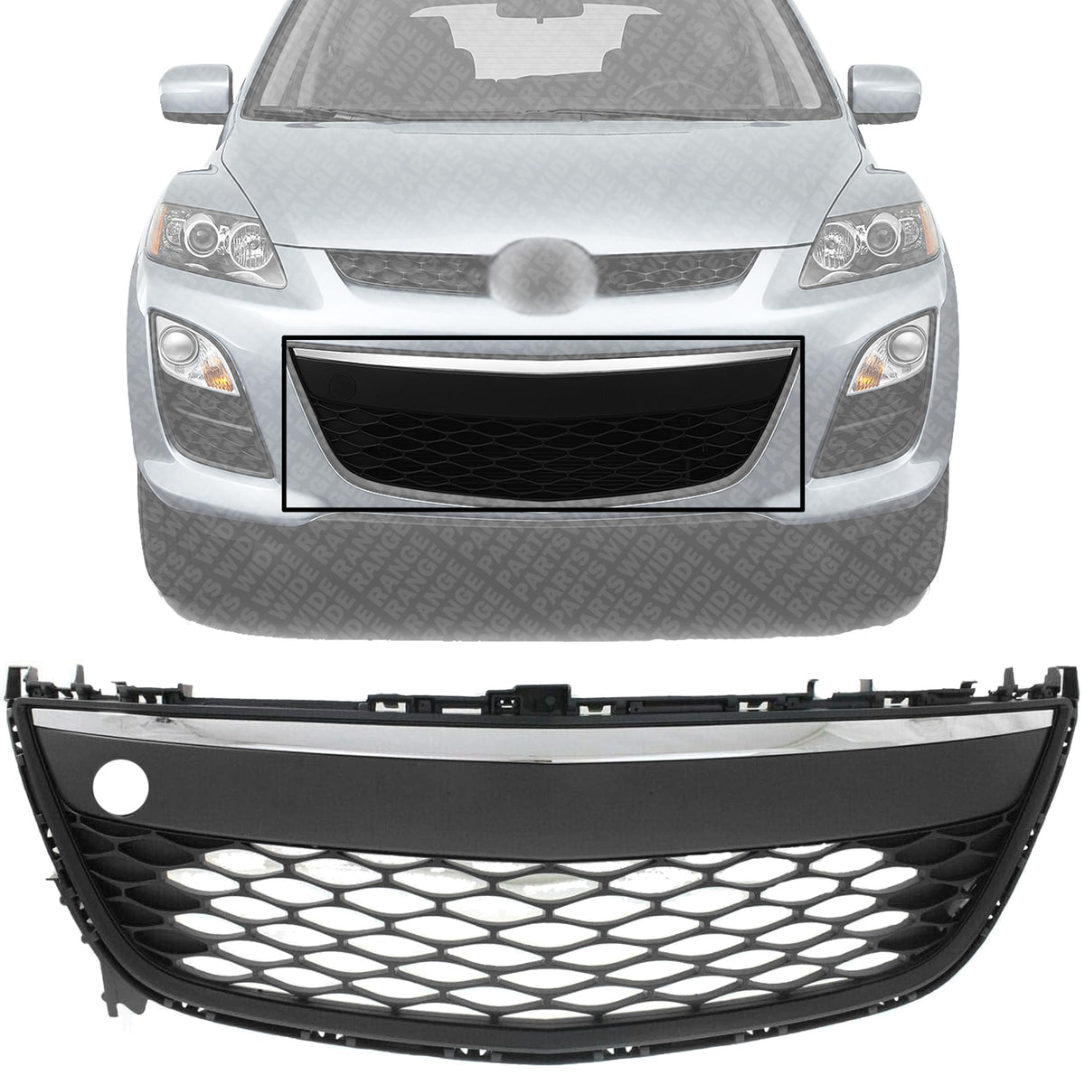 Front Bumper Grille Black with Chrome Trim for 2010-2012 Mazda CX-7