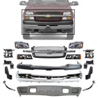 Front Bumper + Upper Cover Textured + Lower Valance + Grille + Brackets + Headlight + Signal Lamp Left & Right Side for 2003-2006 Chevrolet Avalanche 1500, 2003-2007 Silverado 1500 & More