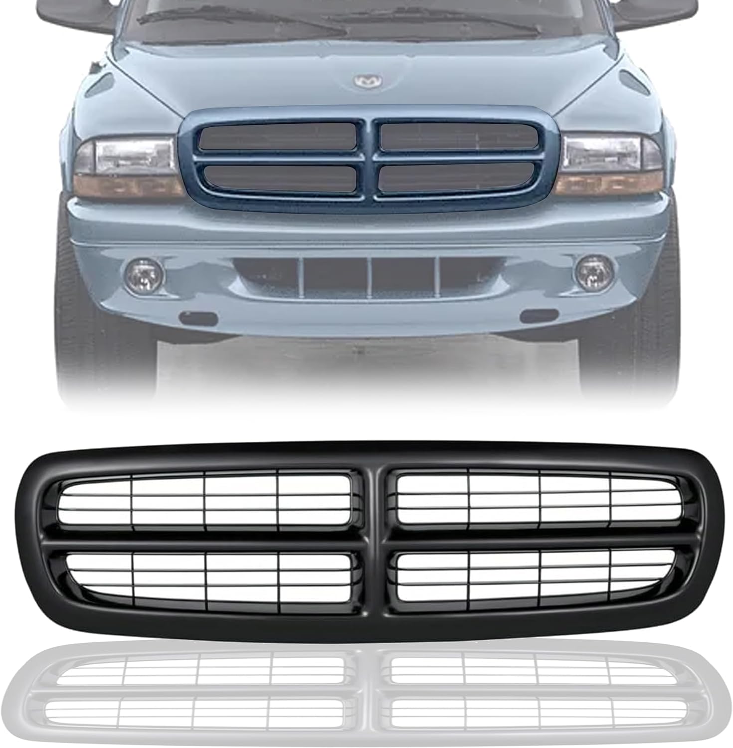 Grille Assembly, Painted Black Shell and Insert for 1997-2004 Dodge Dakota & 1998-2003 Durango