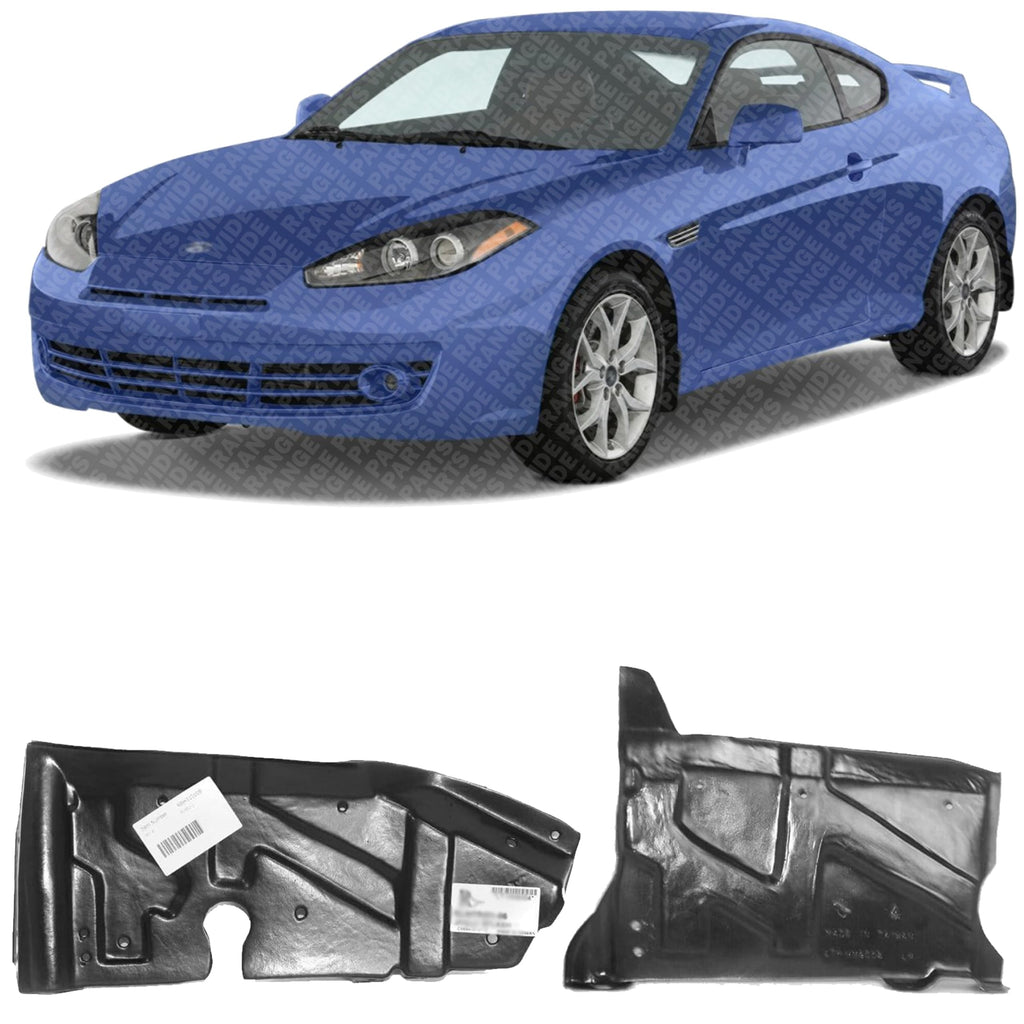 Set of 2 Front Engine Splash Shield Under Cover Plastic Left Driver & Right Passenger Side for 2003-2008 Hyundai Tiburon & 2001-2006 Elantra