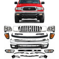 Front Bumper + Grille + Fillers + Valance + Reinforcement + Head & Corner Lights + Fog Lamp + Bracket Set of 5 Lh & Rh Side for 2001-2004 Toyota Tacoma