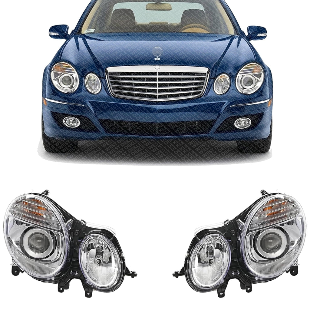 Set of 2 Front Head Light Assembly Plastic Left Driver & Right Passenger Side for 2007-2009 Mercedes-Benz E-Class