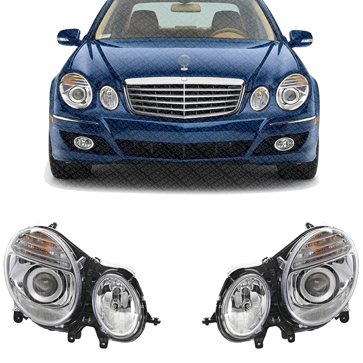 Set of 2 Front Head Light Assembly Plastic Left Driver & Right Passenger Side for 2007-2009 Mercedes-Benz E-Class
