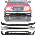 Front Bumper Chrome Steel + Upper Filler + Lower Valance Panel Primed for 2001-2004 Toyota Tacoma