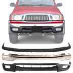 Front Bumper Chrome Steel + Upper Filler + Lower Valance Panel Primed for 2001-2004 Toyota Tacoma
