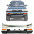 Front Bumper Chrome Steel + Lower Valance Panel Primed + Signal Lights Right Passenger & Left Driver Side for 1996-1998 Toyota 4Runner