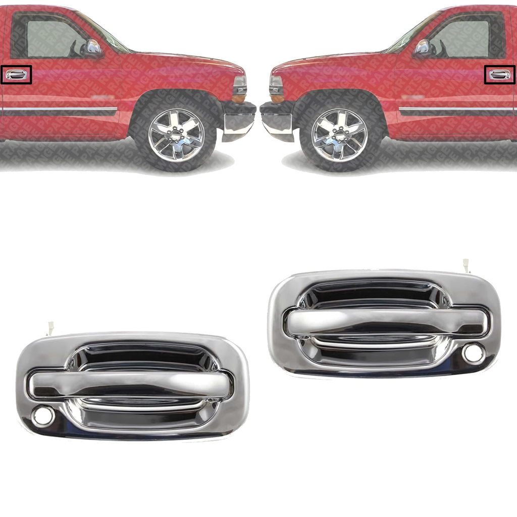 Set of 2 Front Exterior Door Handle Chrome with Keyhole Left Driver & Right Passenger Side for 1999-2006 GMC Sierra 1500, 2002-2006 Chevrolet Avalanche 1500 & More