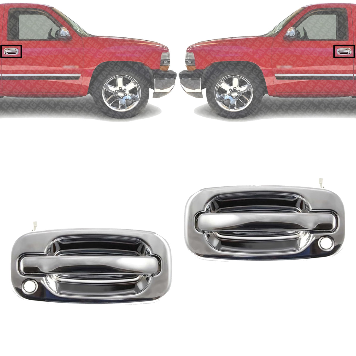 Set of 2 Front Exterior Door Handle Chrome with Keyhole Left Driver & Right Passenger Side for 1999-2006 GMC Sierra 1500, 2002-2006 Chevrolet Avalanche 1500 & More