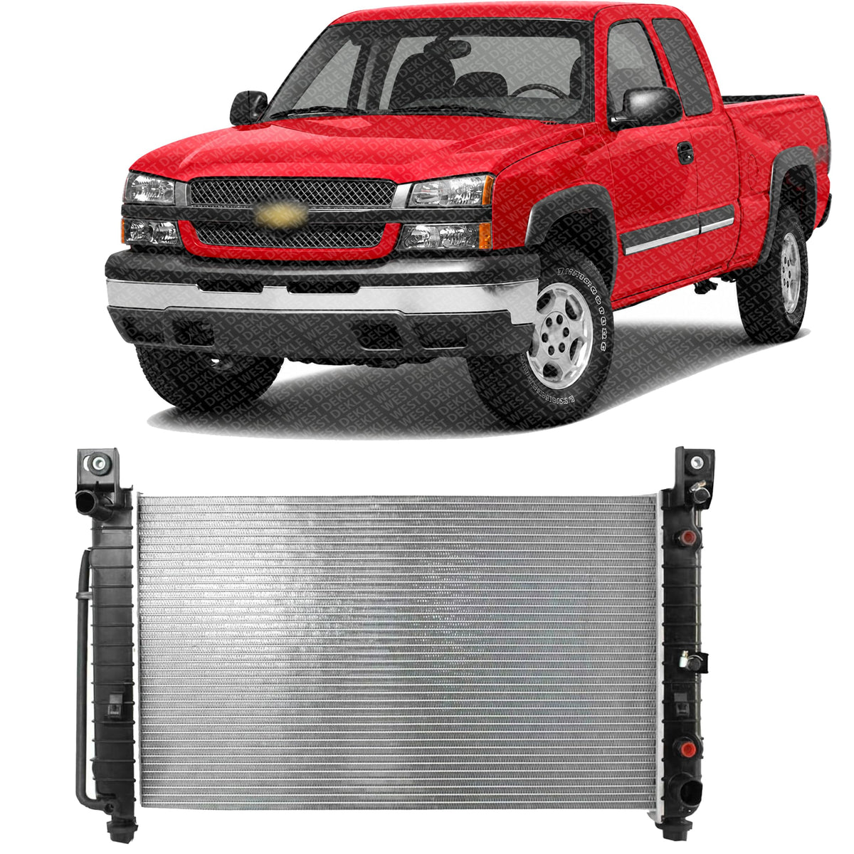 Front Radiator 28 in X 17 in Core without Rear Auxiliary A/C, 4.8L / 5.3L for 1999-2004 Chevrolet Silverado 1500, 1999-2004 GMC Sierra 1500 & More