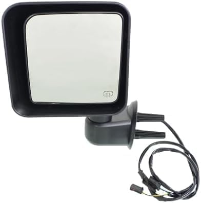 Driver Side Mirror, Power Adjust, Manual Folding, Heated, Textured Black, No Signal Light, No Memory, No Puddle Light, No Auto-Dimming, No Blind Spot Feature For 2015-2018 Jeep Wrangler