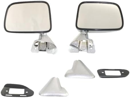 Driver and Passenger Side Mirrors, Manual Adjust, Manual Folding, Non-Heated, Chrome, No Signal Light, No Memory, No Puddle Light, No Auto-Dimming, No Blind Spot Feature For 1987-1988 Toyota Pickup / 1987-1989 4Runner