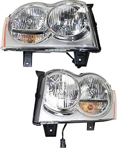 Driver and Passenger Side Halogen Headlight, OE Comparable Finish For 2005-2007 Jeep Grand Cherokee