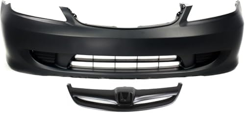 2-Piece Kit, Front Primed Bumper Cover, Includes (1) Bumper Cover and (1) Grille For 2004-2005 Honda Civic
