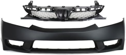 2-Piece Kit, Front Primed Bumper Cover, Sedan, Includes (1) Bumper Cover and (1) Grille For 2009-2011 Honda Civic