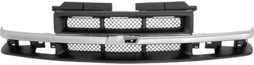 Grille, Black, with Chrome Insert Opening, Dual Headlight Holes, And Emblem Provision, For Models with Composite Headlights For 1998-2004 Chevrolet S10 / 1998-2005 Blazer