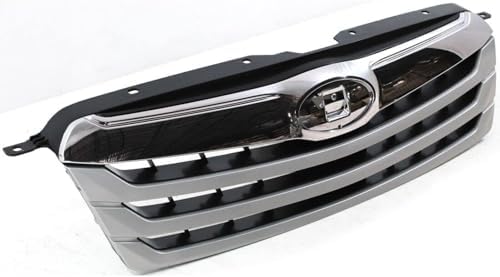 Grille, Silver Shell with Textured Gray Insert, with Chrome Upper Bar And Emblem Provision For 2010-2012 Subaru Outback