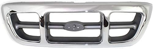 4-Piece Kit, Grille Chrome Shell with Painted Gray Insert, 4WD, Includes (1) Grille Shell and Insert, (1) Header Panel, and (2) Headlight For 1998-2000 Ford Ranger