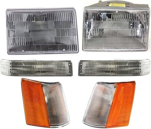 6-Piece Kit Driver and Passenger Side Halogen Headlight, OE Replacement, Includes (2) Turn Signal Light, (2) Corner Light and (2) Headlight For Jeep Grand Cherokee 1993-1996