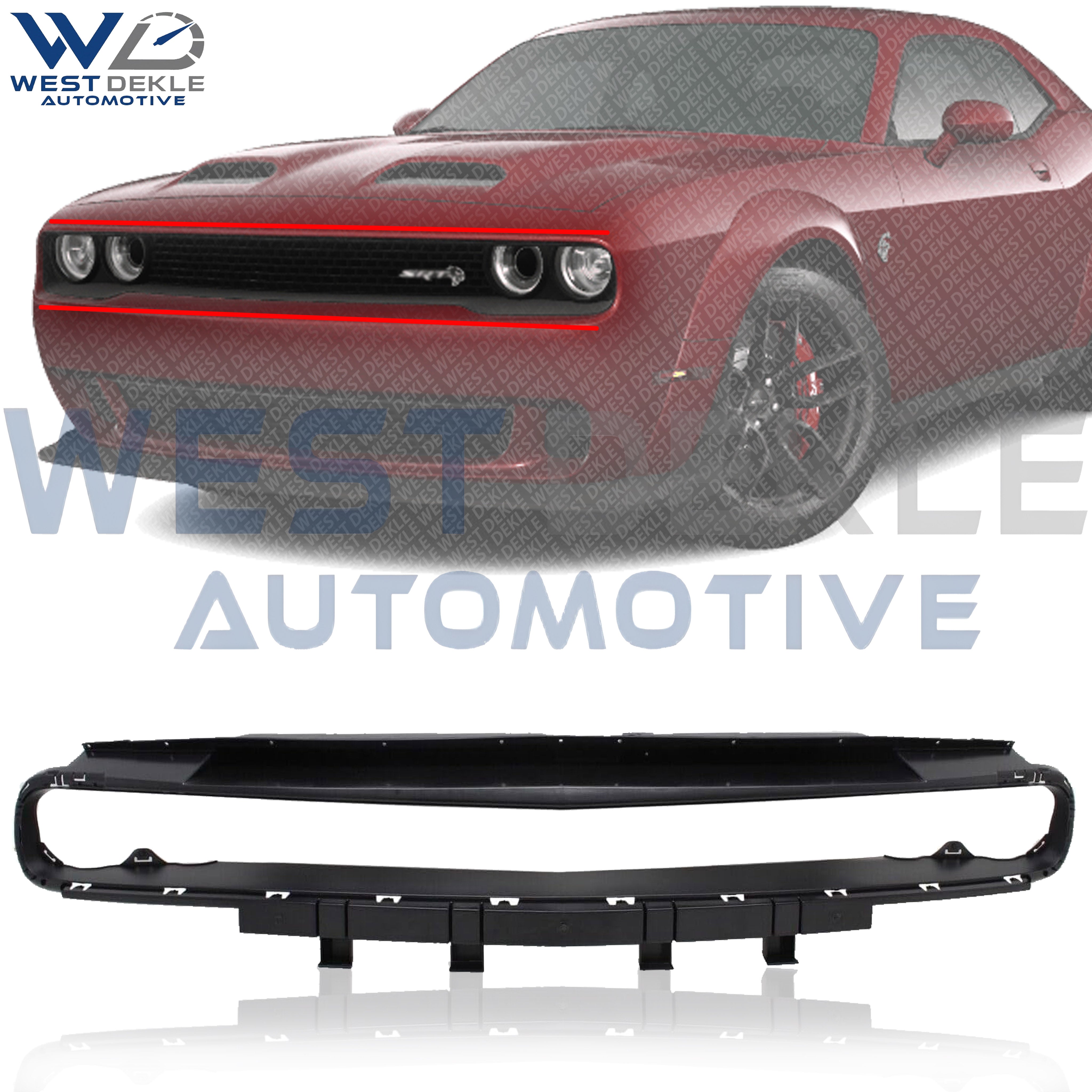 WEST DEKLE Automotive Front Upper Grille Reinforcement Textured | Direct Replacement for 2015–2023 Dodge Challenger | Fits R/T SXT SRT 392 T/A GT CH1223103 68258750AC