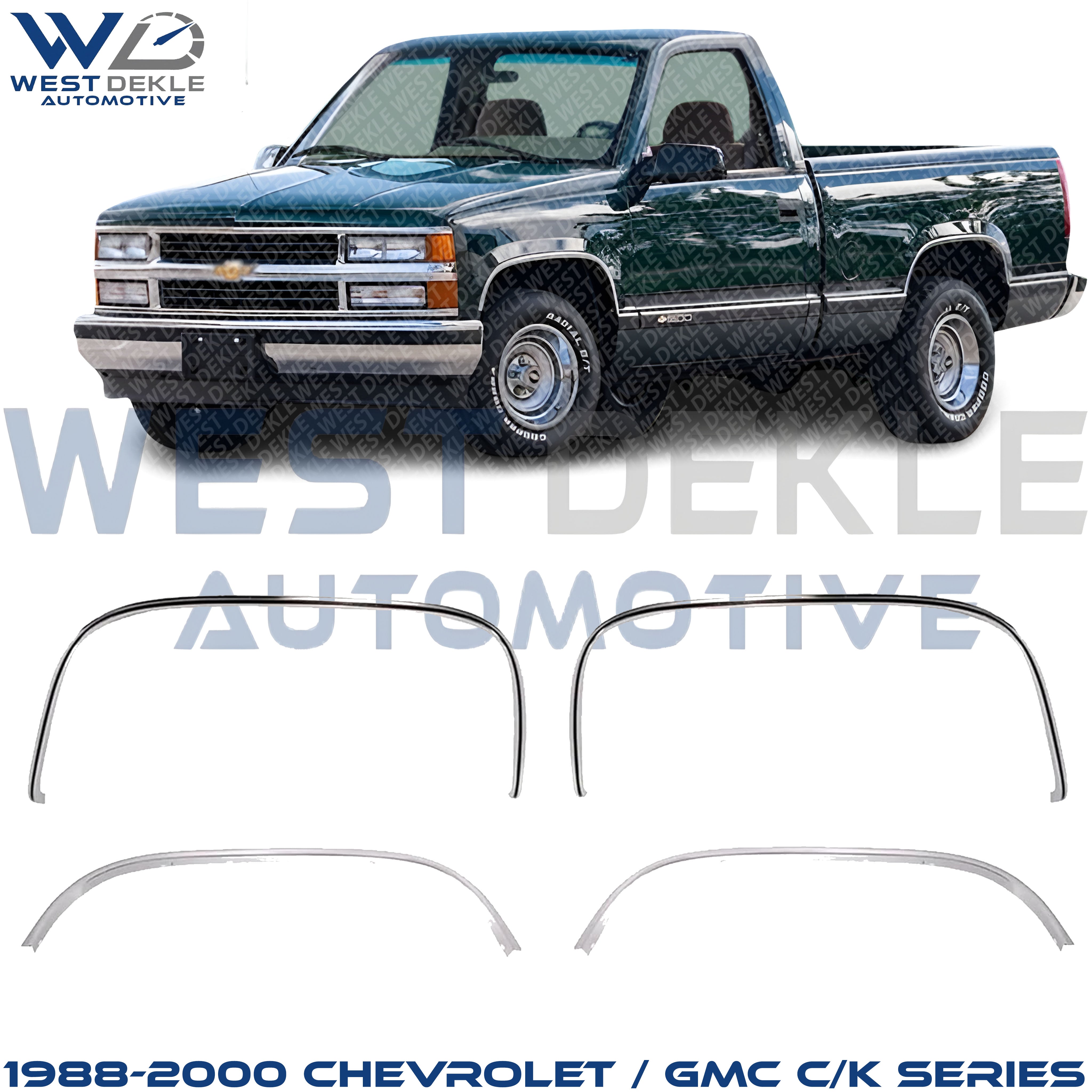 Side Fender 4 pcs Front / Rear , Driver and Passenger side Trim, Chrome For 1988-2000 CHEVROLET / GMC C/K SERIES FULL SIZE