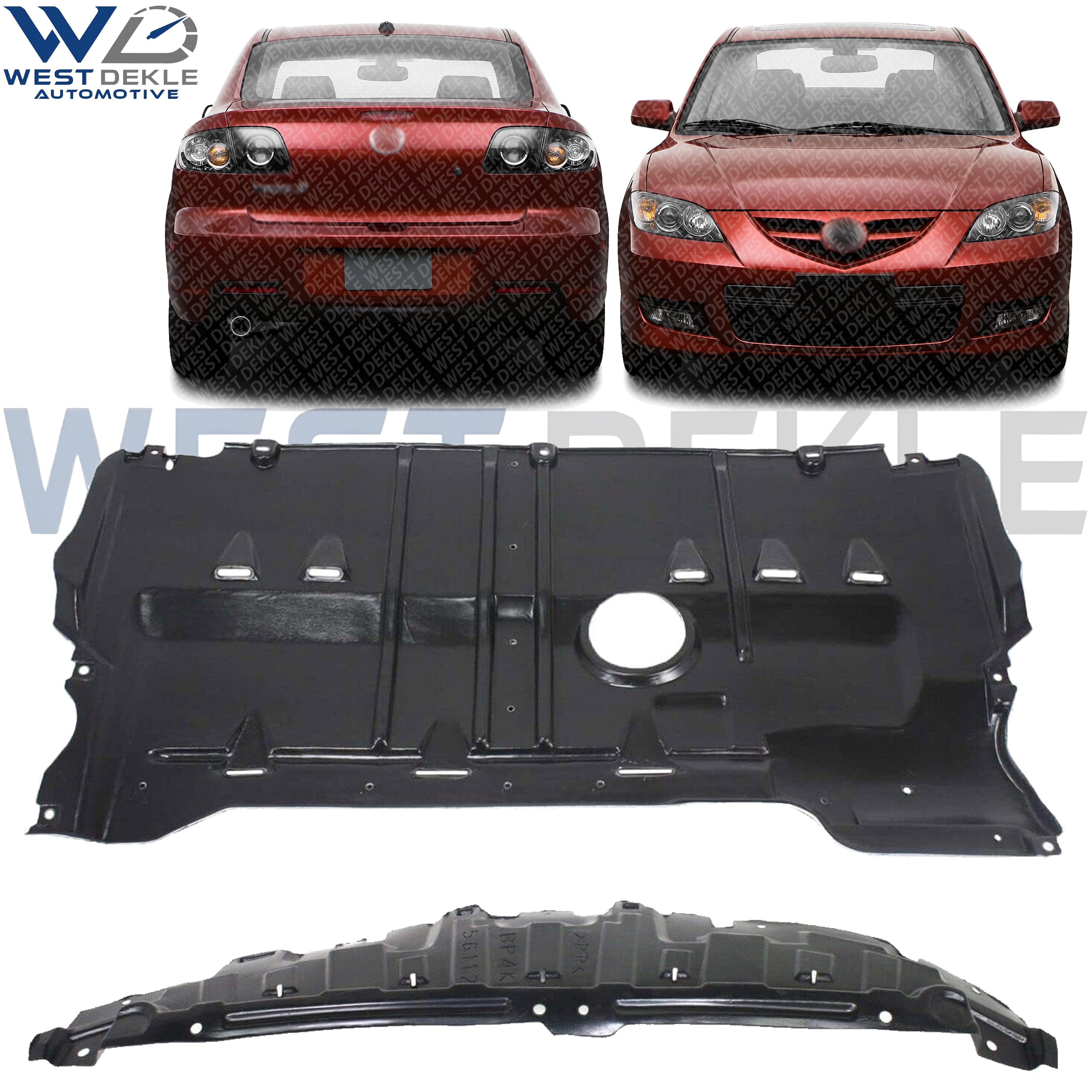 WEST DEKLE Automotive Front & Rear Engine Splash Shields Under Cover Direct Replacement for Mazda 3 2004-2009 | Compatible with Multiple Mazda 3 Trims | MA1228103 MA1228100 BP4K56111M BP4K56112