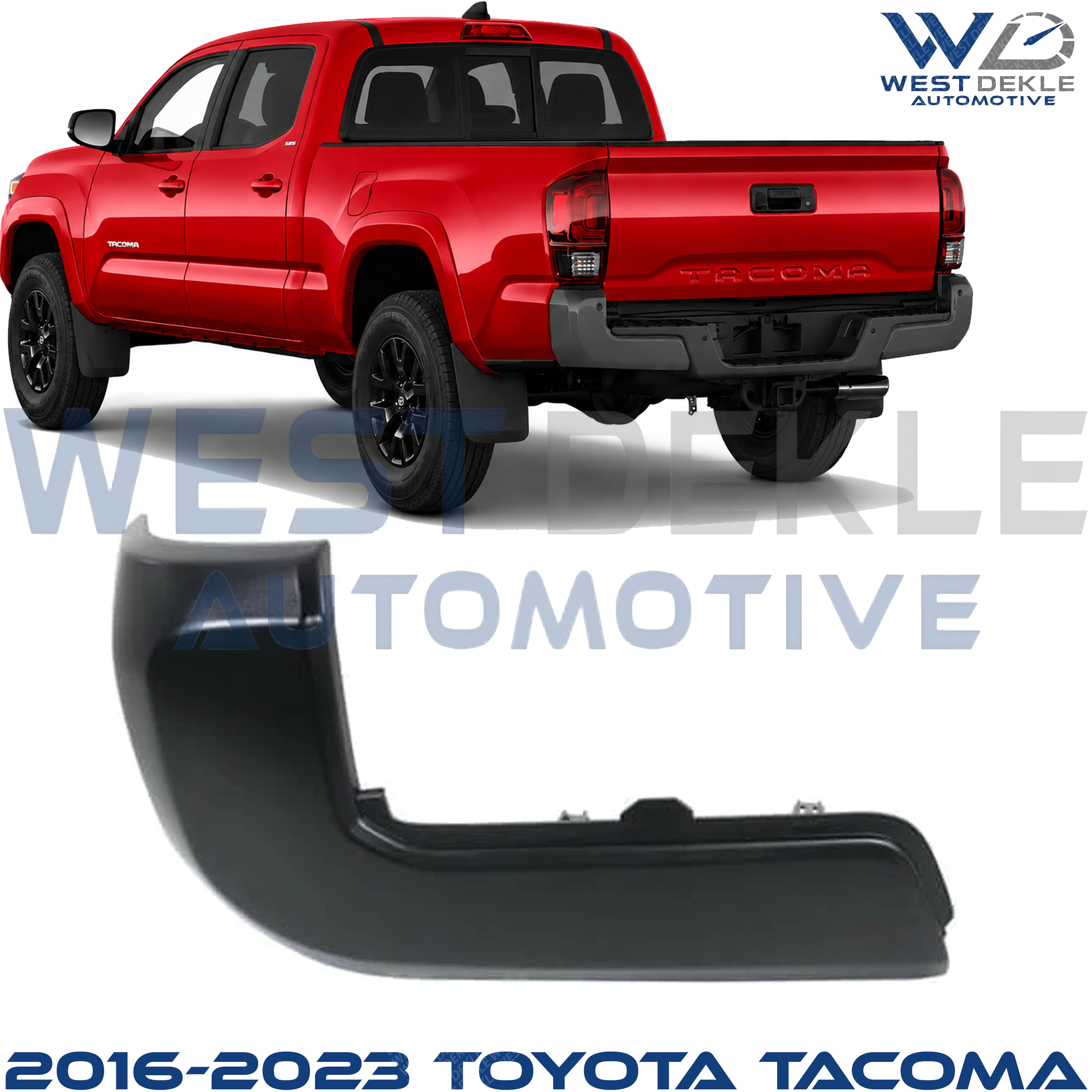 Rear, Driver Side Bumper End, Paint to Match, End Cap, Without Park Assist Sensor Holes, (Exc. Limited/TRD Pro Models) For 2016-2023 Toyota Tacoma
