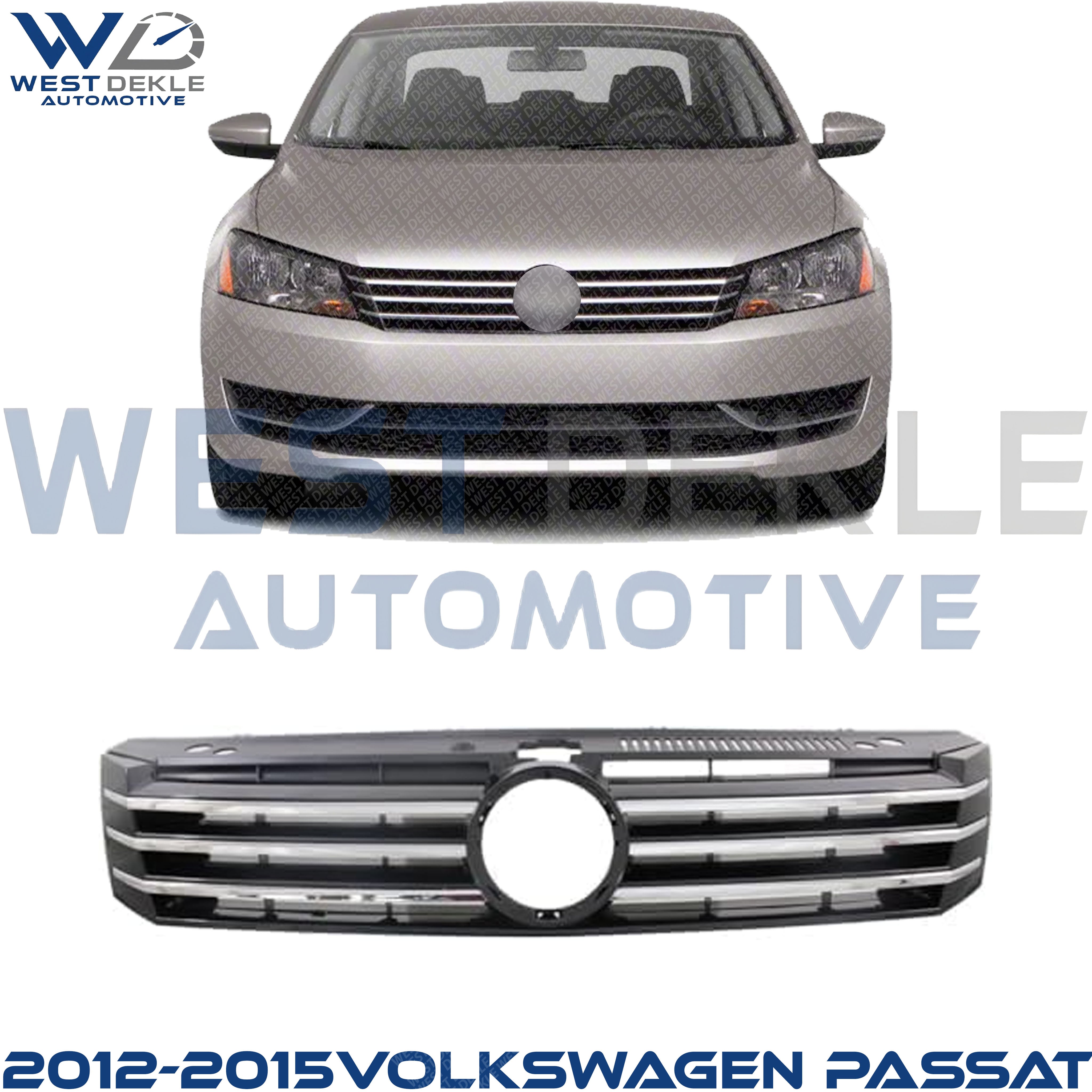Upper Grille Assembly, Painted Black Shell and Insert For Volkswagen Passat 2012-2015